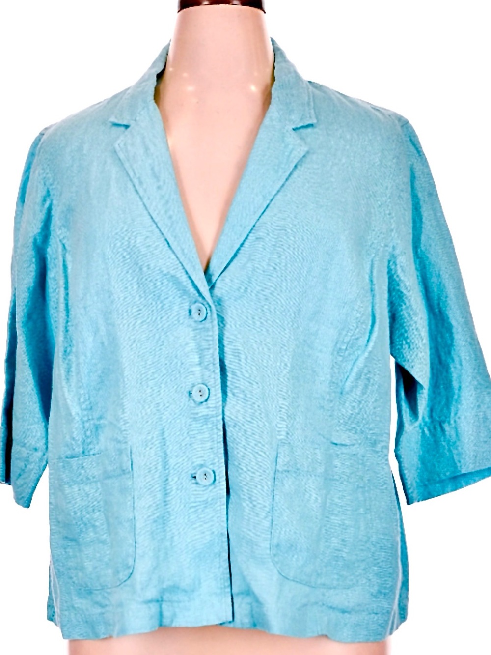 Eileen Fisher Women 100% LinenAqua Textured Button-Front Blazer.Size 1X.